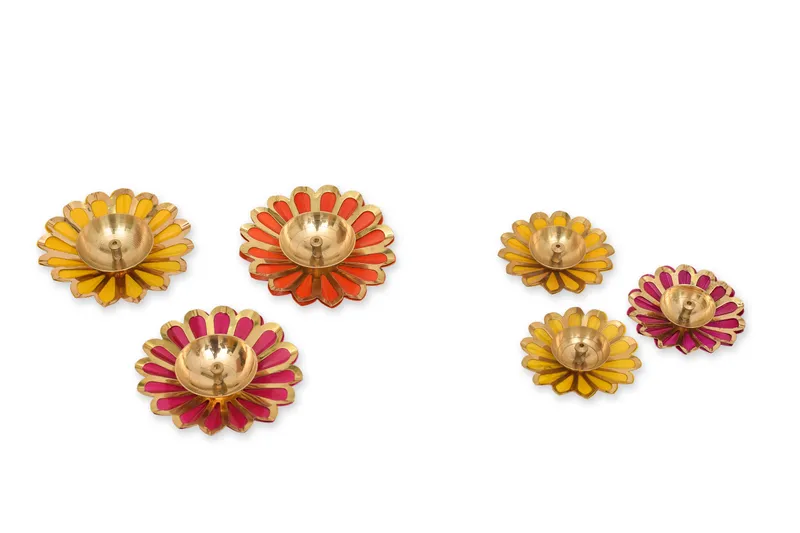Brass Floral Diya Holder – Light Up Onam