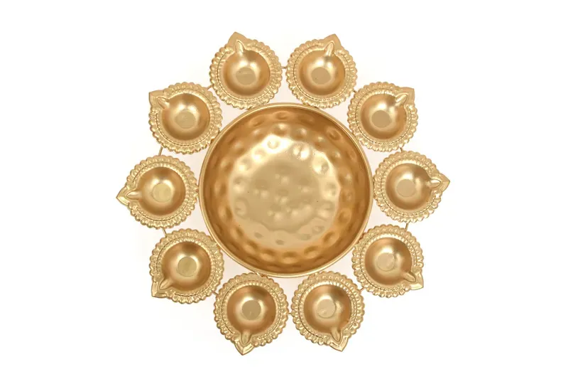 Brass Flower Diya – Enamel Elegance