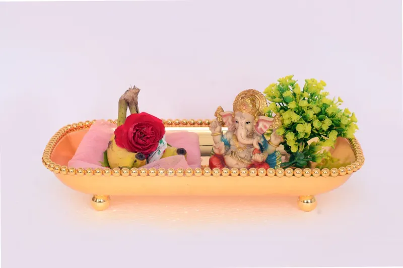 German Silver Pooja Tray – Golden Elegance